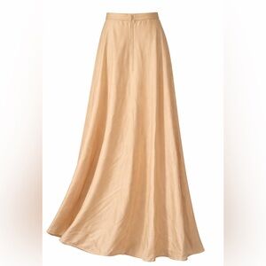 Vintage 1970s Silk Maxi Skirt | Cream Beige Boho A-Line | Size S–M